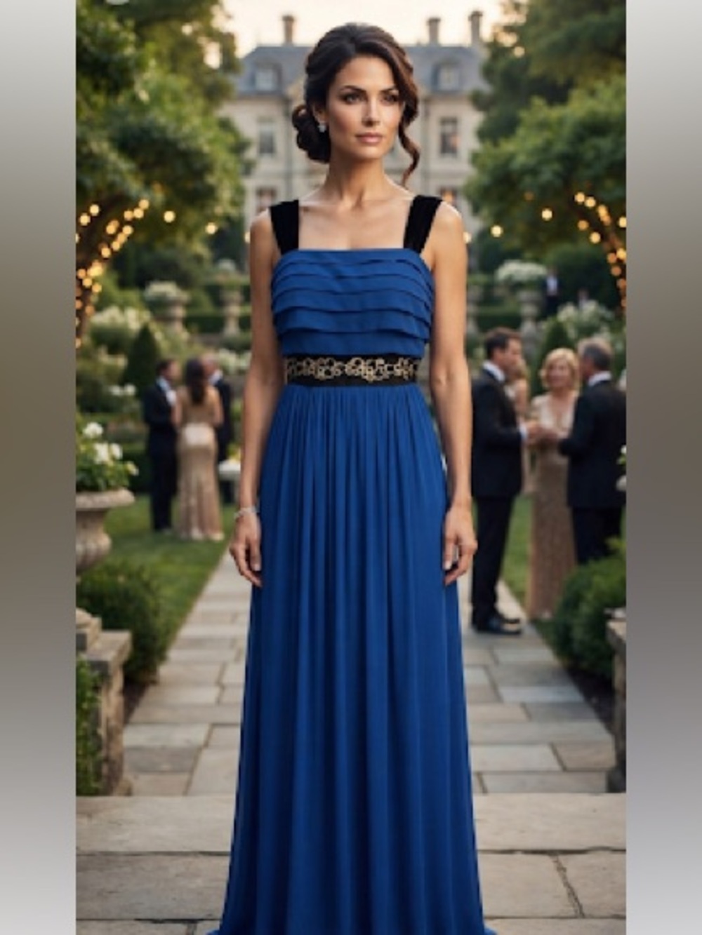 MANOUKIAN EMBELLISHED TRIM BLUE POLY MAXI DRESS XS